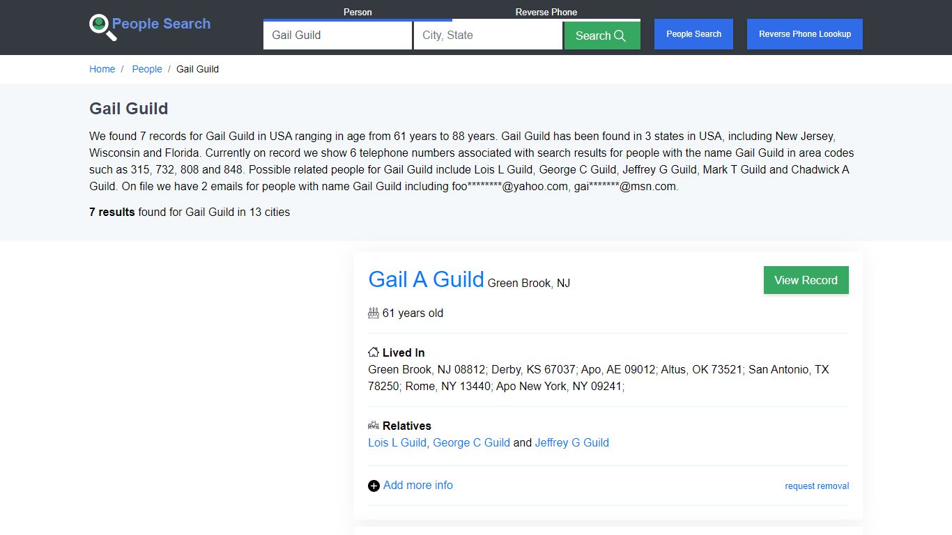 Gail Guild Phone, Address, Relatives ... - people-search.org